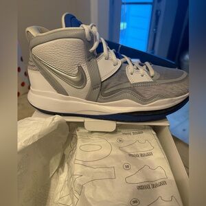 Nike White and Silver High-Top Kyrie Basketball Sneakers
